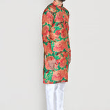 Green Silk Floral Printed Kurta Set
