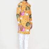 Yellow Rayon Set With Digital Print And Sequins Work