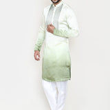 Cream To Green Gradient Satin Silk Kurta Set