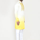 Cream To Yellow Gradient Satin Silk Kurta Set