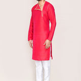 Red Art Silk Plain Kurta Set