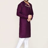Burgundy Art Silk Kurta Set With Designer Neck