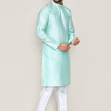 Light Cyan Jacquard Silk Kurta Set
