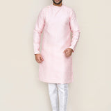 Soft Pink Silk Kurta Set With Boat Neck