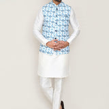 Sky Blue Cotton Jacket With Printed Design