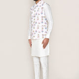 Milk White Art Silk Kurta Set With White Jacket