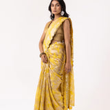 Bright Yellow Viscose Jacquard Saree With Scallop Border