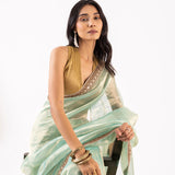 Light Mint Blue Silk Tissue Saree With Fancy Border