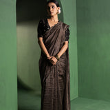 Black Chanderi Saree With Zari Stripes