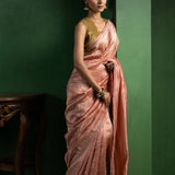 Dusty Pink Chanderi Saree With Zari Stripes