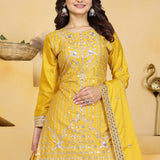 Bright Yellow Embroidered Crepe Sharara Set