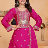 Royal Pink Silk Embroidered Sharara Set