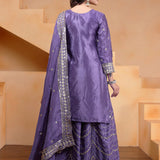 Mauve Purple Silk Embroidered Sharara Set