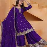 Deep Violet Silk Embroidered Sharara Set