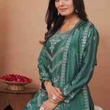 Dark Green Floral Embroidered Silk Sharara Set