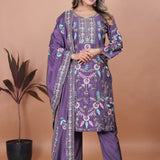 Mauve Purple Floral Embroidered Silk Kurta Set