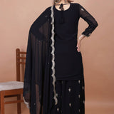 Black Georgette Embroidered Sharara Set