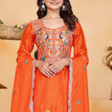 Orange Floral Embroidered Silk Kurta Set