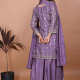 Heather Purple Silk Embroidered Sharara Set