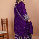 Royal Purple Embroidered Silk Sharara Set