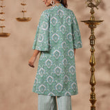 Light Green Cotton Printed Indo-Western Co-Ord Set