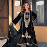 Black Velvet Embroidered Kurti Set