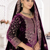 Dark Wine Velvet Embroidered Kurti Set
