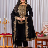 Black Velvet Embroidered Kurti Set