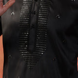 Raven Black Silk Blend Embroidered Kurta