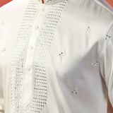 White Off Silk Blend Embroidered Kurta