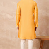 Texas Rose Yellowish Orange Cotton Blend Embroidered Kurta Set