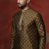 Dirt Brown Dupion Printed Kurta Set