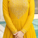 Orange Tinted Bright Yellow Faux Georgette Anarkali Set