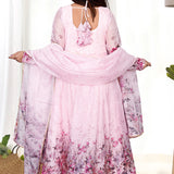 Baby Pink Organza Floral Printed Anarkali Set
