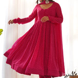 Rani Pink Georgette Leheriya Printed Anarkali Set
