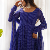 Indigo Blue Georgette Leheriya Printed Anarkali Set