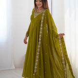 Mehandi Georgette Embroidered Anarkali Set