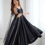 Coal Black Chanderi Solid Anarkali Set