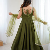 Mehndi Green Chanderi Solid Anarkali Set