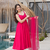 Magenta Pink Chanderi Solid Anarkali Set