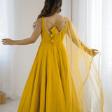 Bright Yellow Chanderi Solid Anarkali Set