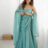 Pastel Blue Silk Embroidered Anarkali Set