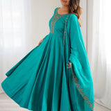 Turquoise Chanderi Embroidered Anarkali Set