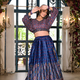 Royal Blue Satin Printed Lehenga Set