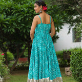 Lagoon Blue Cotton Floral Printed Gown Set