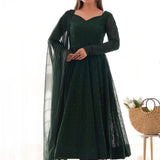 Jungle Green Georgette Embroidered Anarkali Set