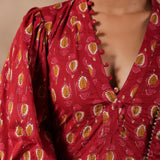 Maroon Cotton Printed Kurti Set