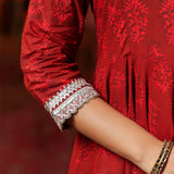 Maroon Cotton Floral Printed Anarkali Set