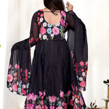 Crayon Black Organza Floral Printed Anarkali Set