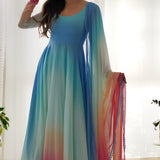 Pale Blue Georgette Ombre Dye Anarkali Set